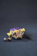 Handcrated Kanzashi Hair Clip with Black, Gold, and Purple Floral Design With Real Fresh Water Pearls