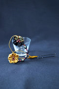 Handcrafted Kanzashi Hairpin with Black and Gold Floral Design With Real Fresh Water Pearls