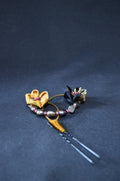 Handcrafted Kanzashi Hairpin with Black and Gold Floral Design With Real Fresh Water Pearls