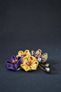 Handcrated Kanzashi Hair Clip with Black, Gold, and Purple Floral Design With Real Fresh Water Pearls