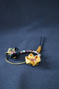 Handcrafted Kanzashi Hairpin with Black and Gold Floral Design With Real Fresh Water Pearls