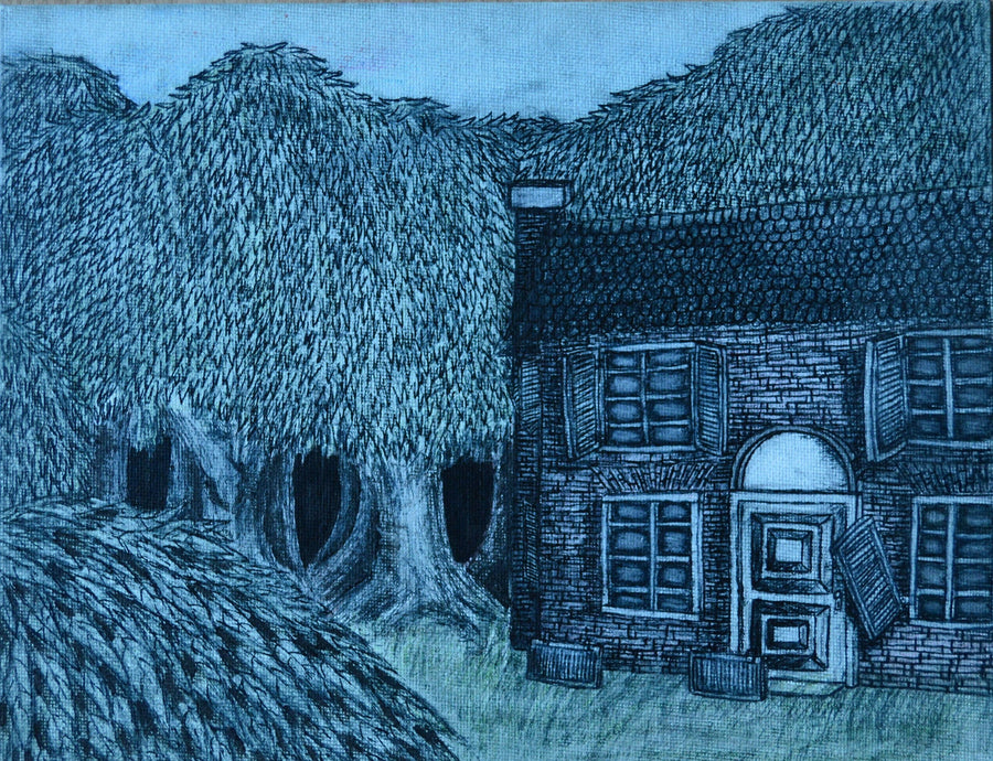 One of a Kind Piece: Manor (Ink, watercolor paint and colored pencil drawing)