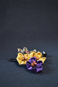 Handcrated Kanzashi Hair Clip with Black, Gold, and Purple Floral Design With Real Fresh Water Pearls